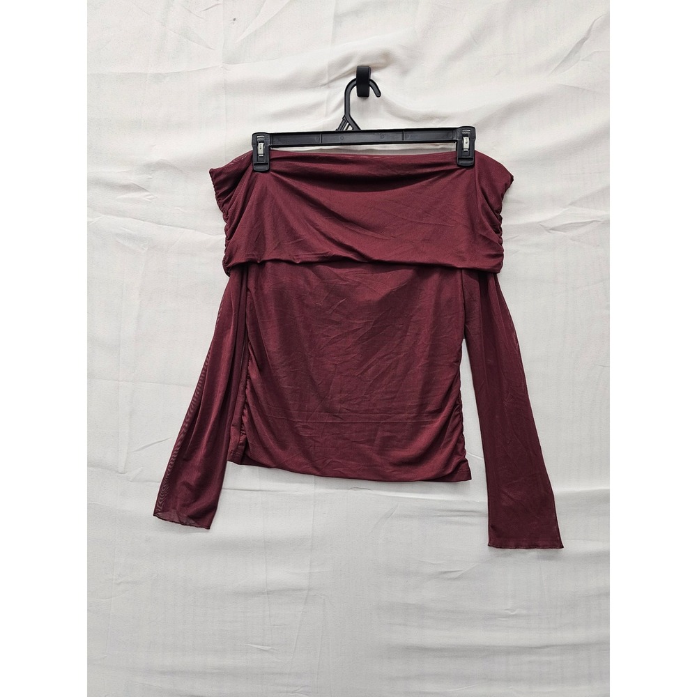 Wild Fable Womens Off Shoulder Sheer Mesh Party Top Burgundy Size XL